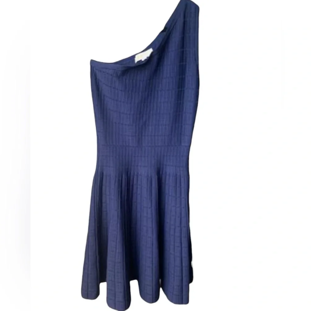 Michael Kors One-Shoulder‎ Knit fit and flare  Skater Dress, Navy Blue Size S